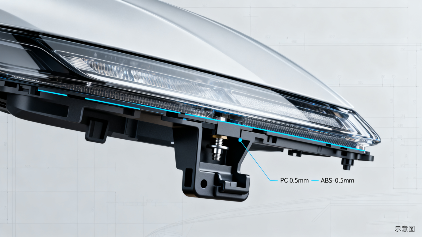 汽车前大灯外壳与支架连接示意图